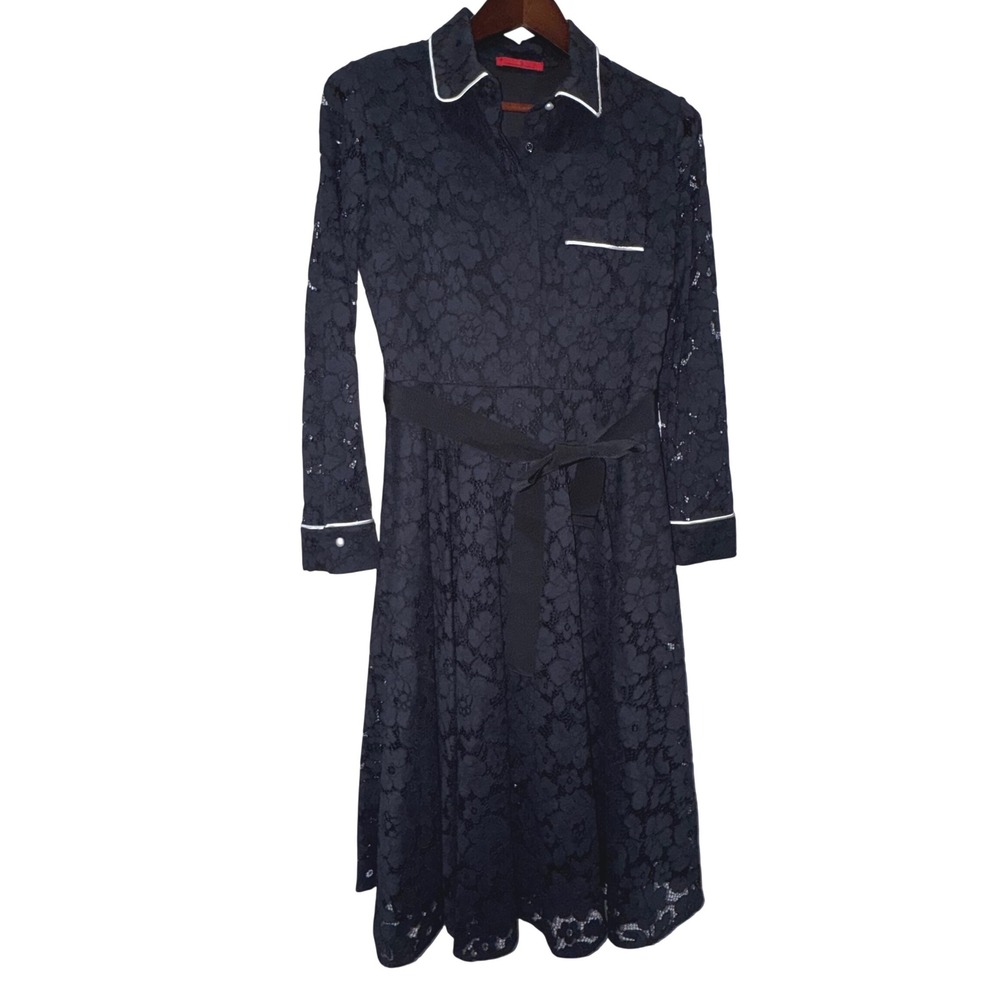 CH Carolina Herrera Floral Lace Peter Pan Collar Dress Women 10 Black Luxury - Picture 3 of 16